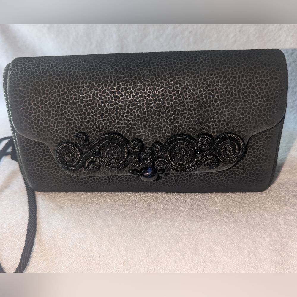 Rafael Sanchez black suede embellished bag.